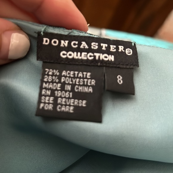 Doncaster Collection Turquoise Blue & Silver Floral Sleeveless Sheath Dress Sz 8 - Picture 6 of 7